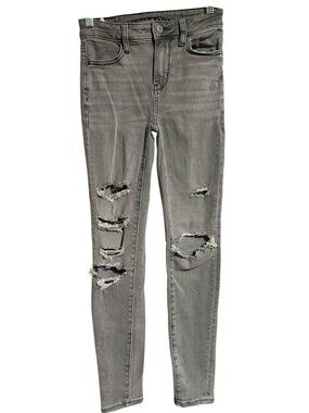 American Eagle High Rise Jegging Stretch Gray Distressed Denim Jeans 000 Short